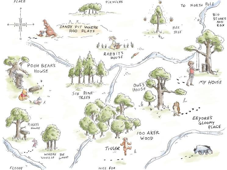 VINTAGE WINNIE THE POOH CHARACTERS INSPIRED 100 ACRE WOODS MAP QUILTED BLANKET