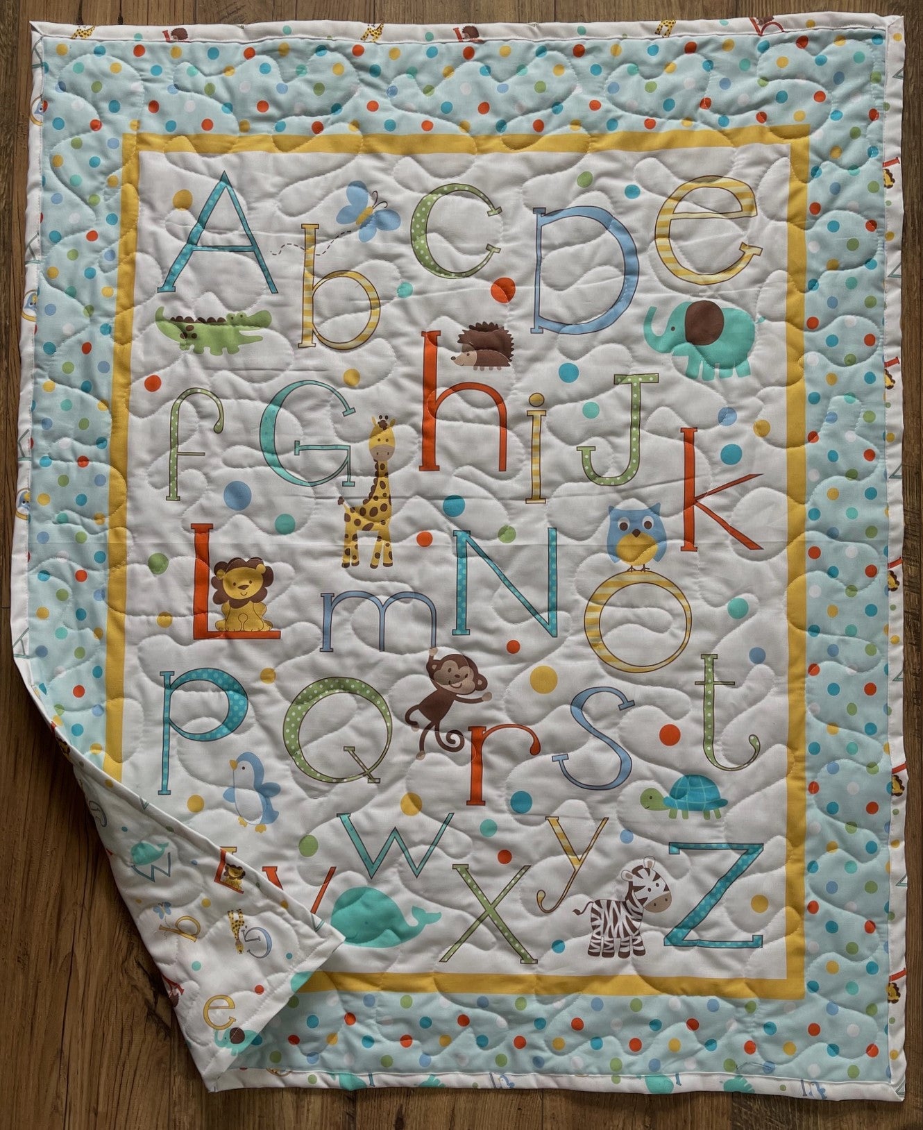 ABC Alphabet Animals Handmade Quilted Blanket