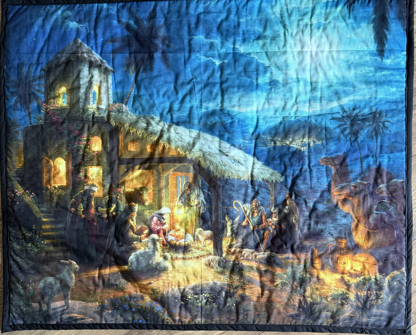 CHRISTMAS NATIVITY BABY JESUS MANGER SCENE BY LANTERN LIGHT COMFORTER STYLE BLANKET
