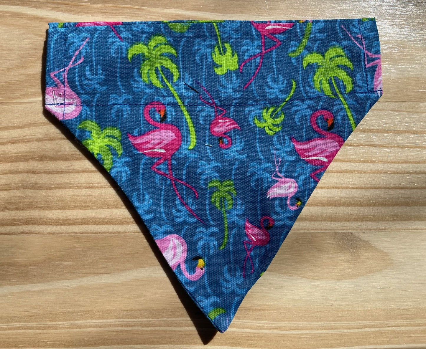 FLAMINGO PALMS BLUE FABRIC CAT AND DOG BANDANAS Easy Slide over Collar
