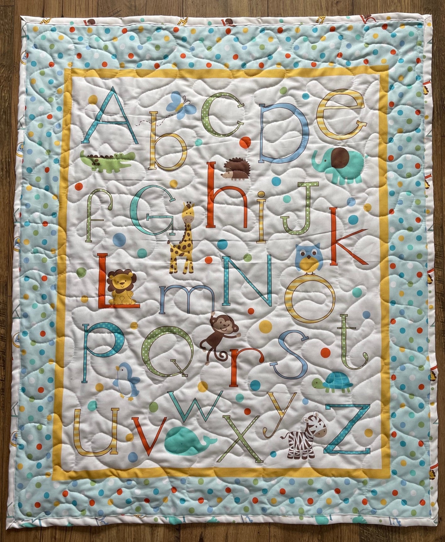 ABC Alphabet Animals Handmade Quilted Blanket