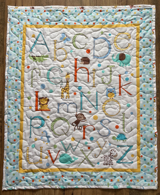 ABC Alphabet Animals Handmade Quilted Blanket