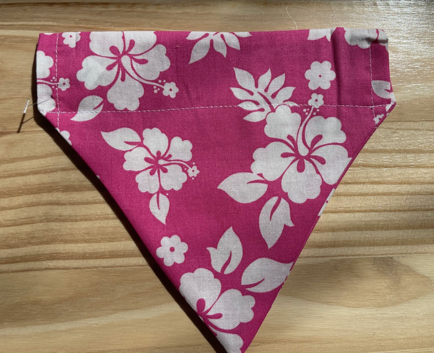 HAWAIIAN PINK HIBISCUS FLOWES FABRIC CAT AND DOG BANDANAS Easy Slide over Collar