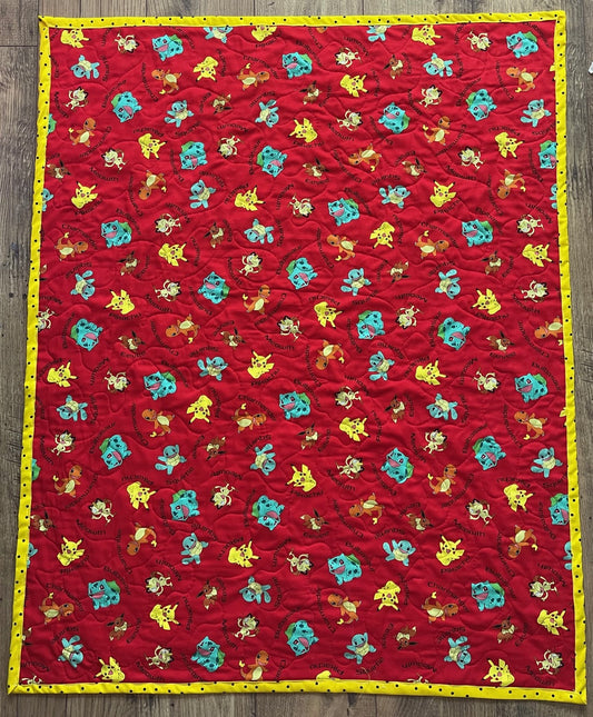 POKEMON VIDEO GAME ANIME Inspired PIKACHU, BULBASAUR, SQUIRTLE, MEOWTH, EAVEE & CHARMANDER RED INSPIRED QUILTED BLANKET