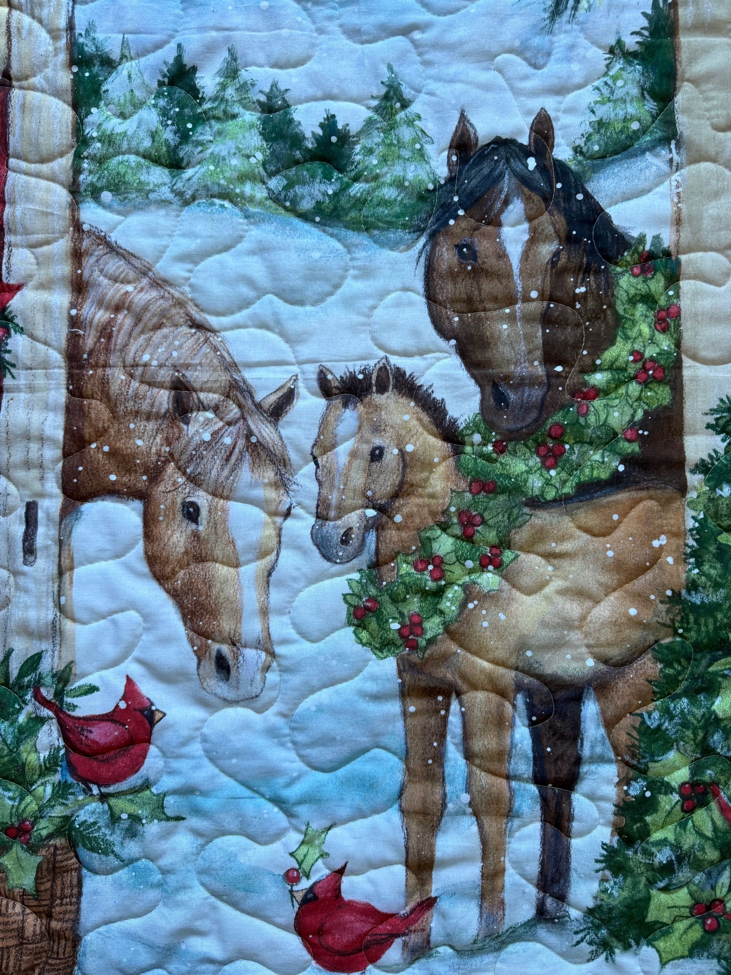 MERRY CHRISTMAS BEAUTIFUL HORSES WITH WREATHS QUILTED BLANKET
