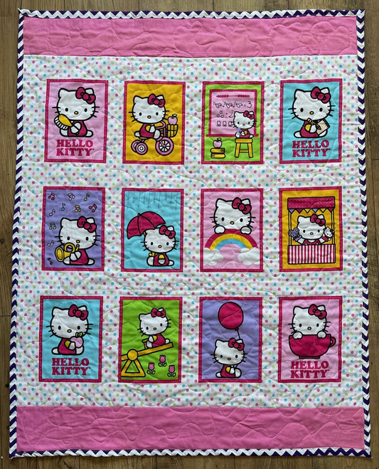HELLO KITTY STORY BLOCKS INSPIRED QUILTED BLANKET 1 AVAILABLE