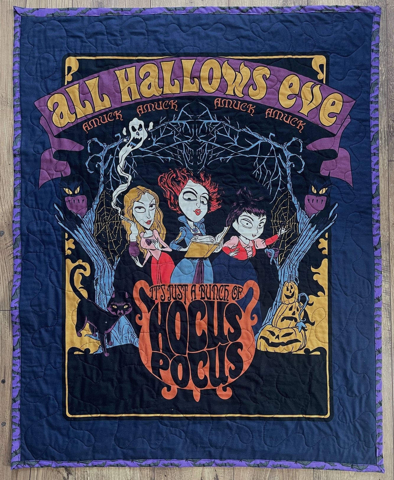 IT'S JUST A BUNCH OF HOCUS POCUS *ALL HALLOWS EVE* SANDERSON SISTERS INSPIRED QUILT BLANKET
