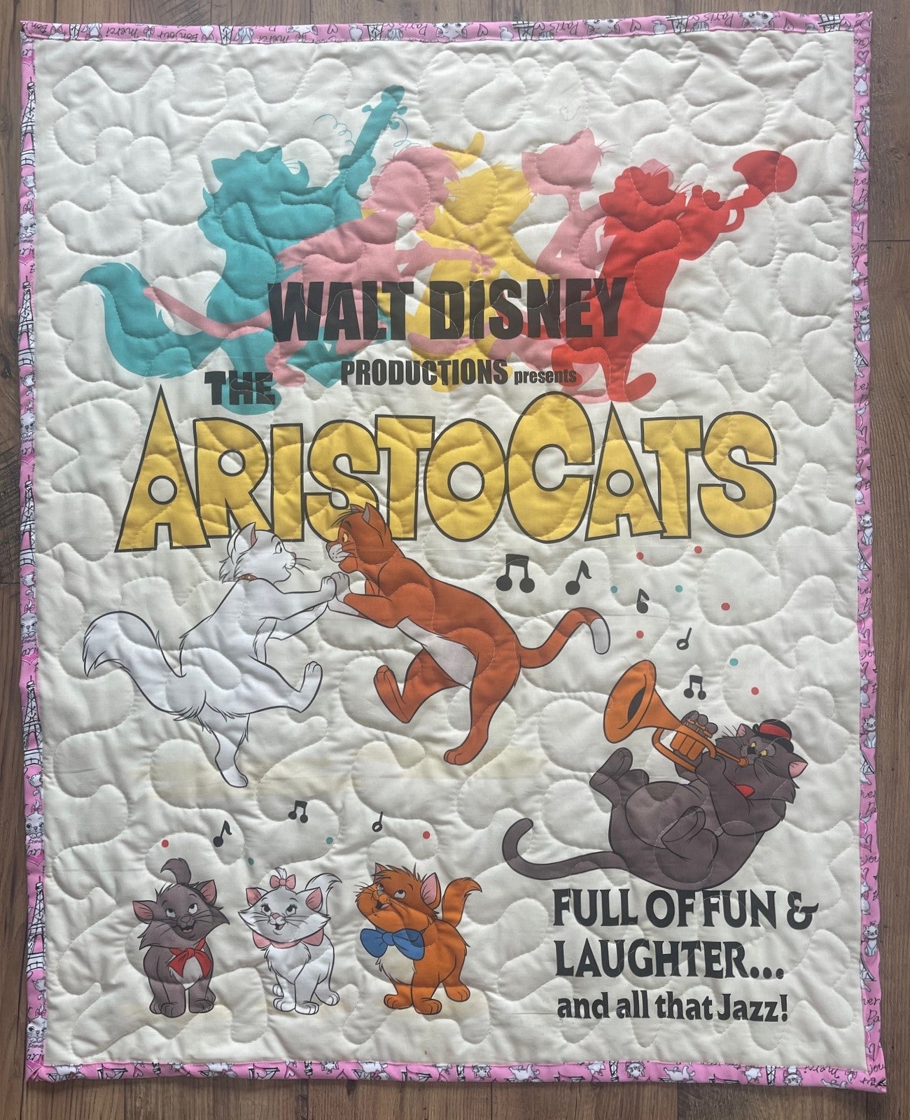 WALT DISNEY PRODUCTIONS THE ARISTOCATS Inspired Quilted Blanket Full Of Fun and Laughter and all that Jazz