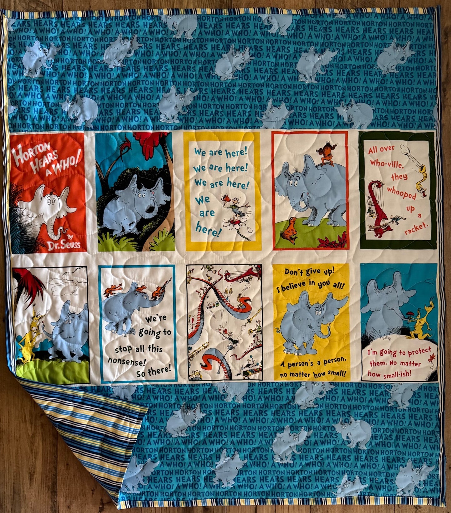 DR SEUSS CLASSIC BOOK HORTON HEARS A WHO! INSPIRED QUILTED BLANKET 39"X44"