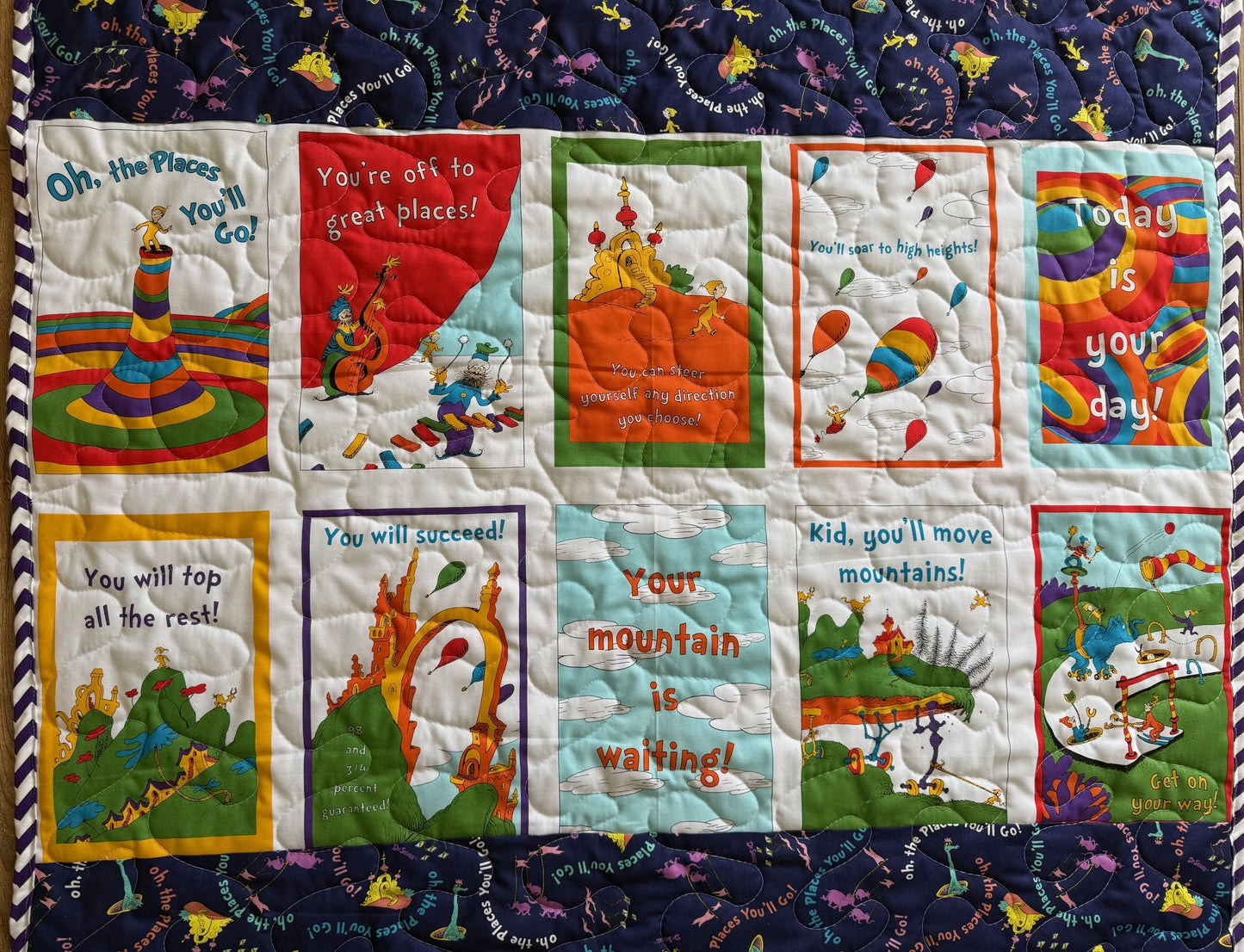 Dr. Seuss OH THE PLACES YOU WILL GO Inspired Quilted Blanket 42"X43"