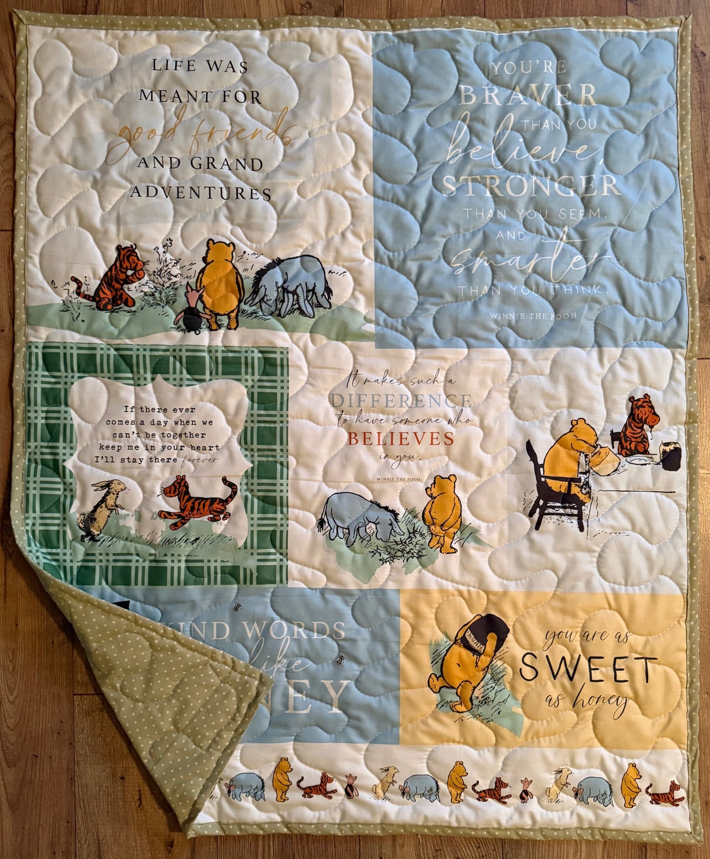 VINTAGE WINNIE THE POOH CLASSIC BOOK QUOTES BLOCKS Inspired Quilted Blanket