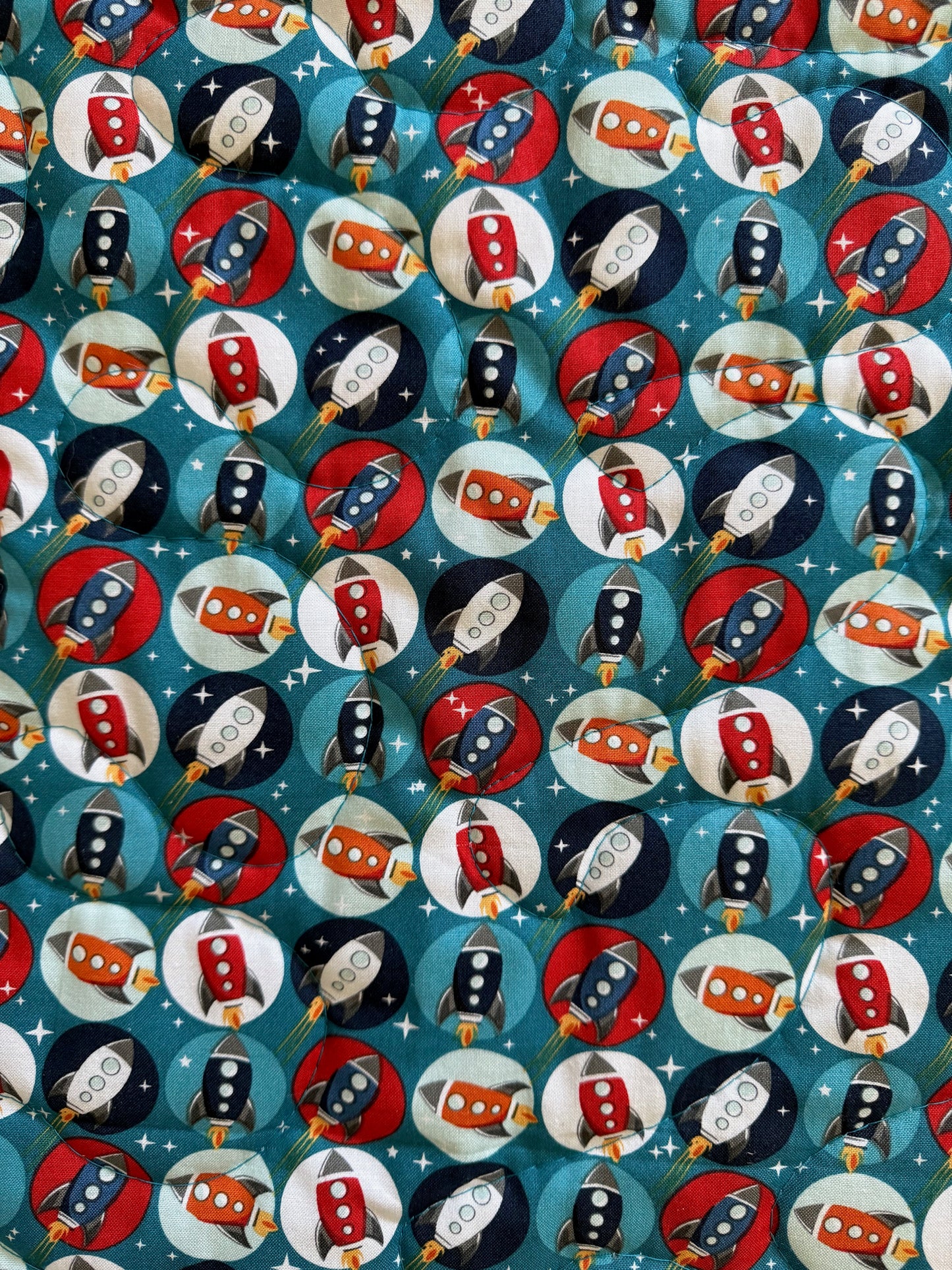 SPACE ASTRONAUT "BLAST OFF" ROCKET SHIPS PLANETS Quilted Blanket