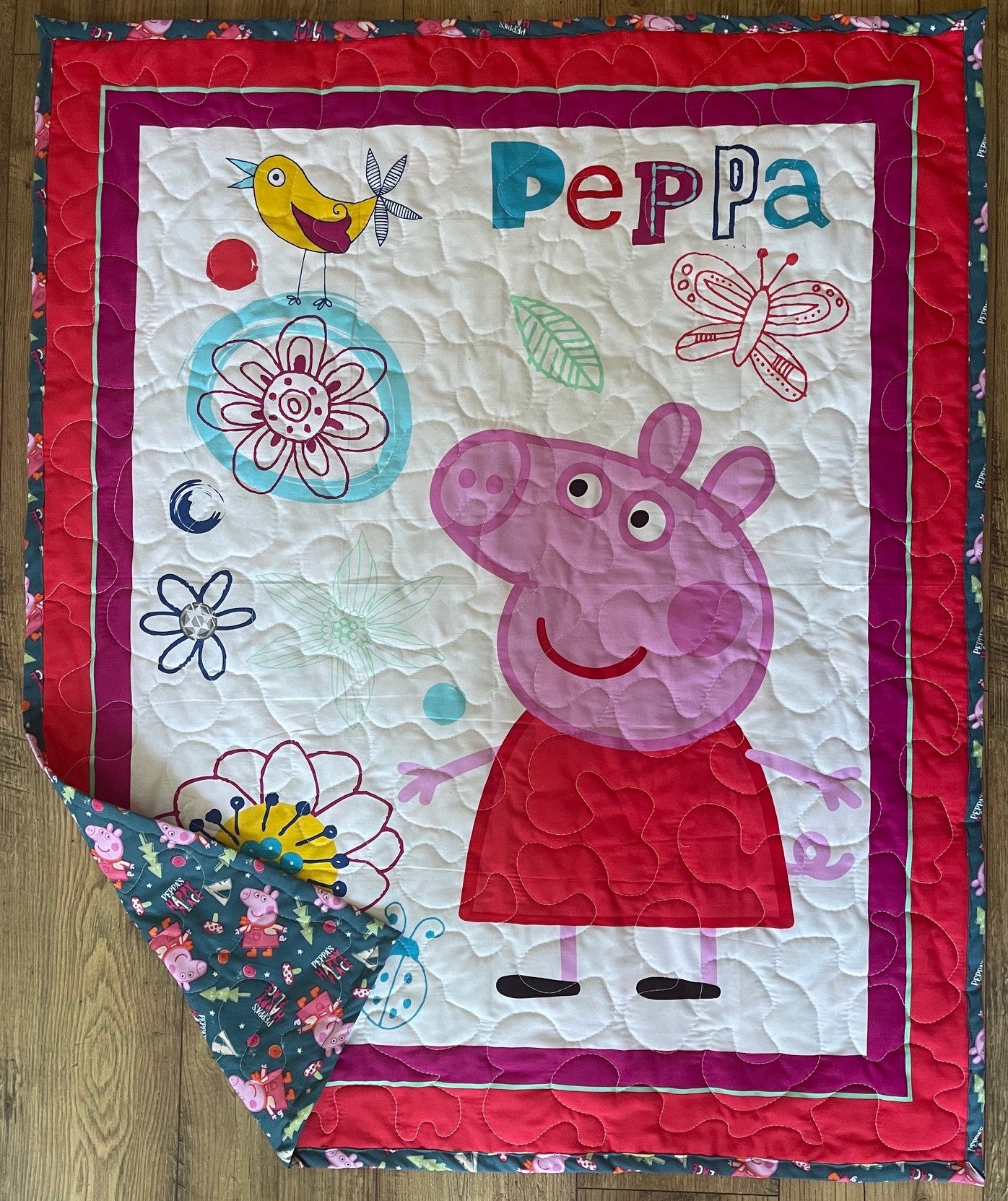 PEPPA PIG CARTOON Inspired "PEPPA'S HAPPY PLACE" 36"x44" Quilted Blanket