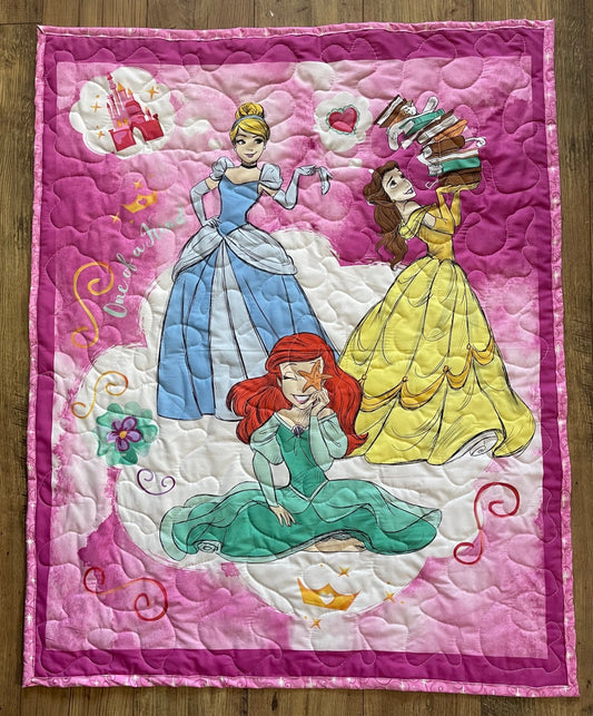 ONE OF A KIND PRINCESSES CINDERELLA, LITTLE MERMAID, BELLE Inspired Quilted Blanket