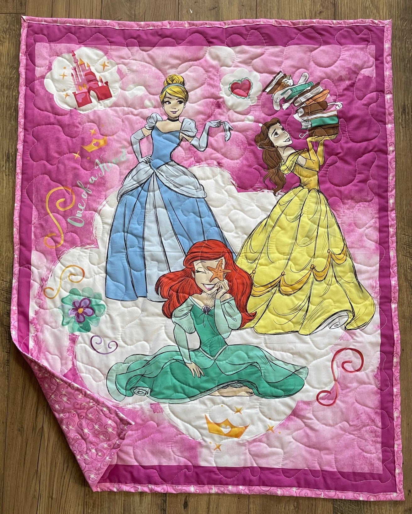 ONE OF A KIND PRINCESSES CINDERELLA, LITTLE MERMAID, BELLE Inspired Quilted Blanket