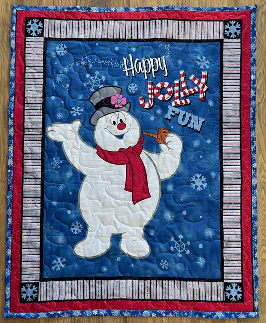 CHRISTMAS CLASSIC FROSTY THE SNOWMAN *HAPPY JOLLY FUN* QUILTED BLANKET