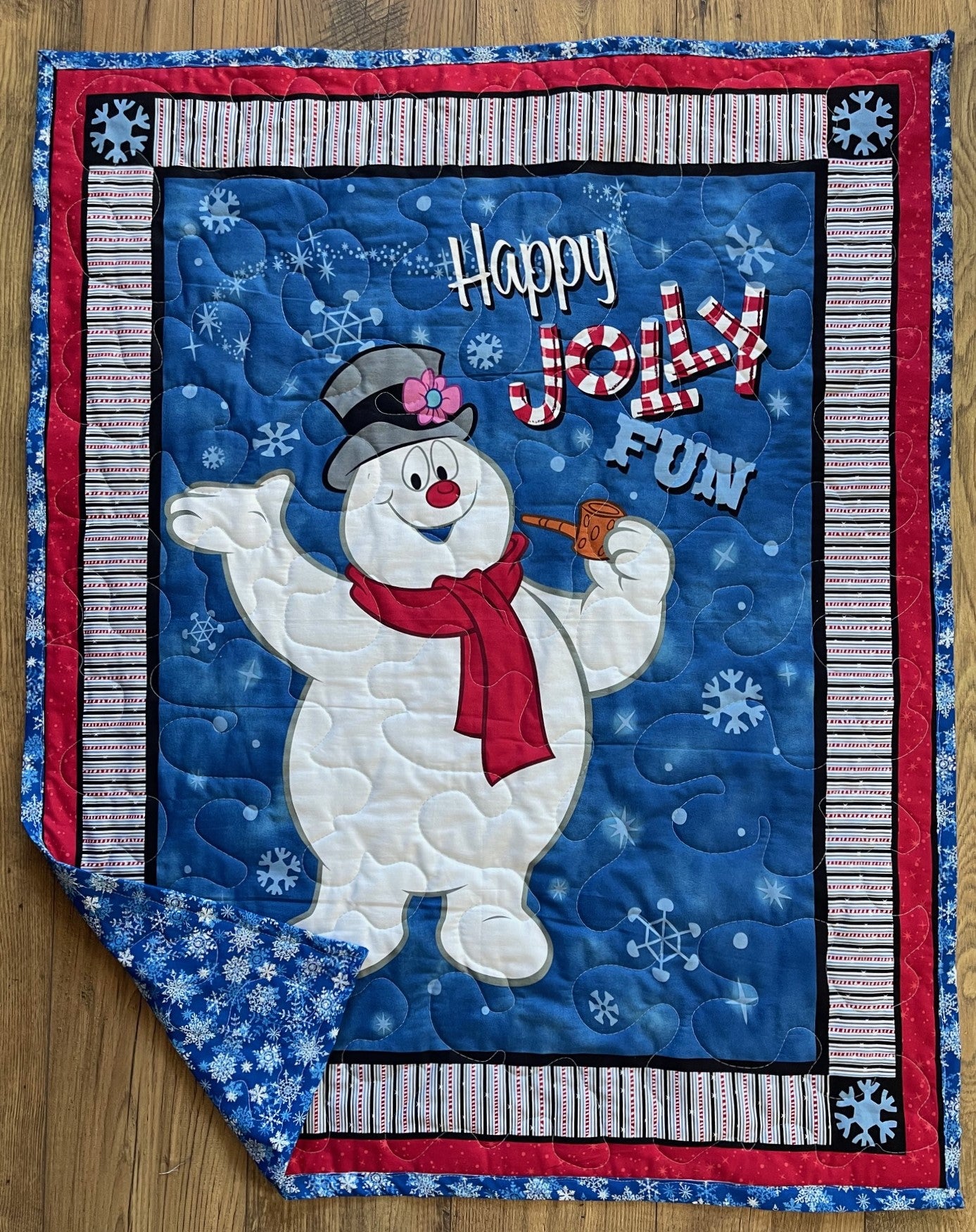 CHRISTMAS CLASSIC FROSTY THE SNOWMAN *HAPPY JOLLY FUN* QUILTED BLANKET