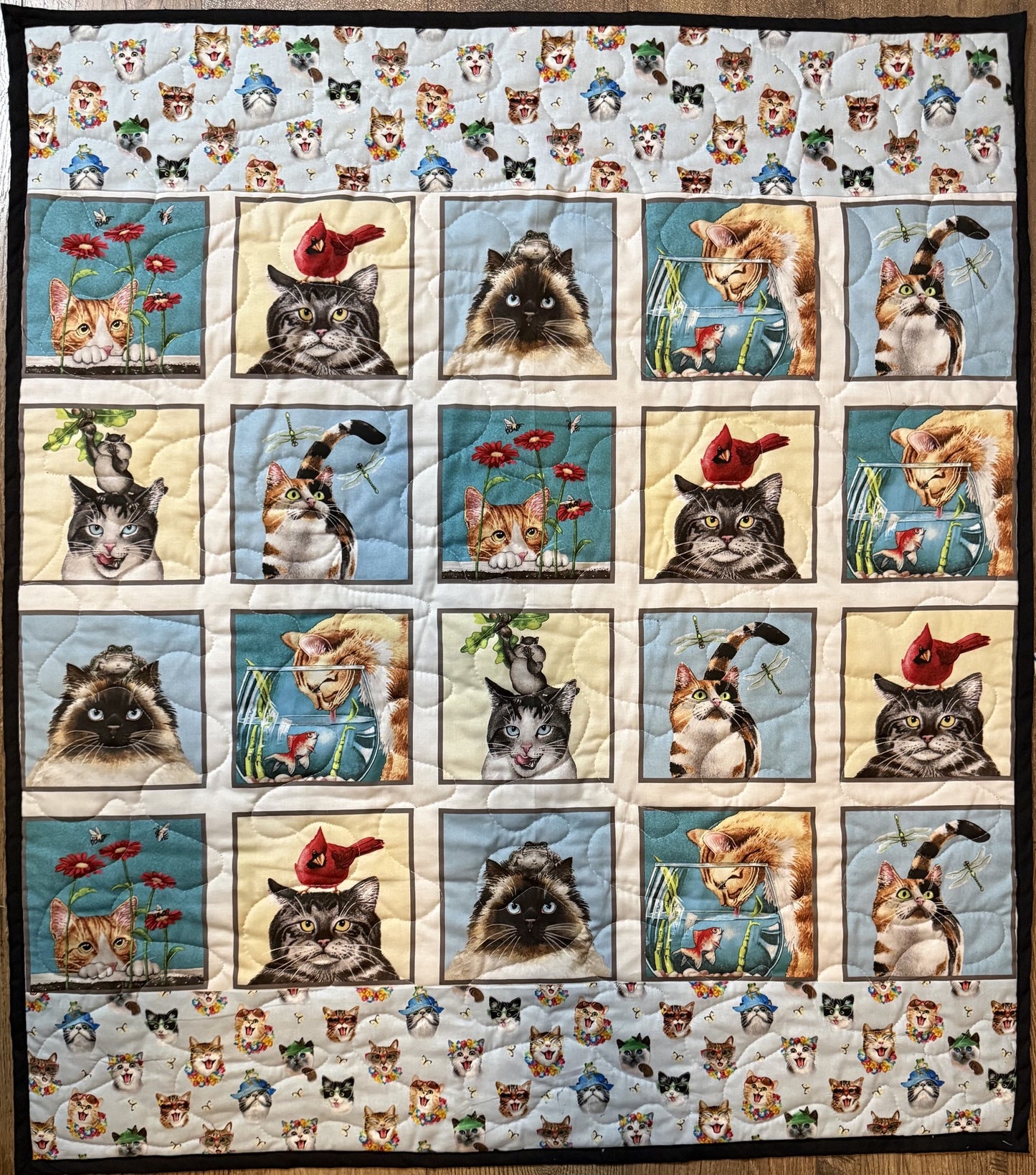 FUNNY CURIOUS CAT SELFIES BLOCKS QUILTED BLANKET