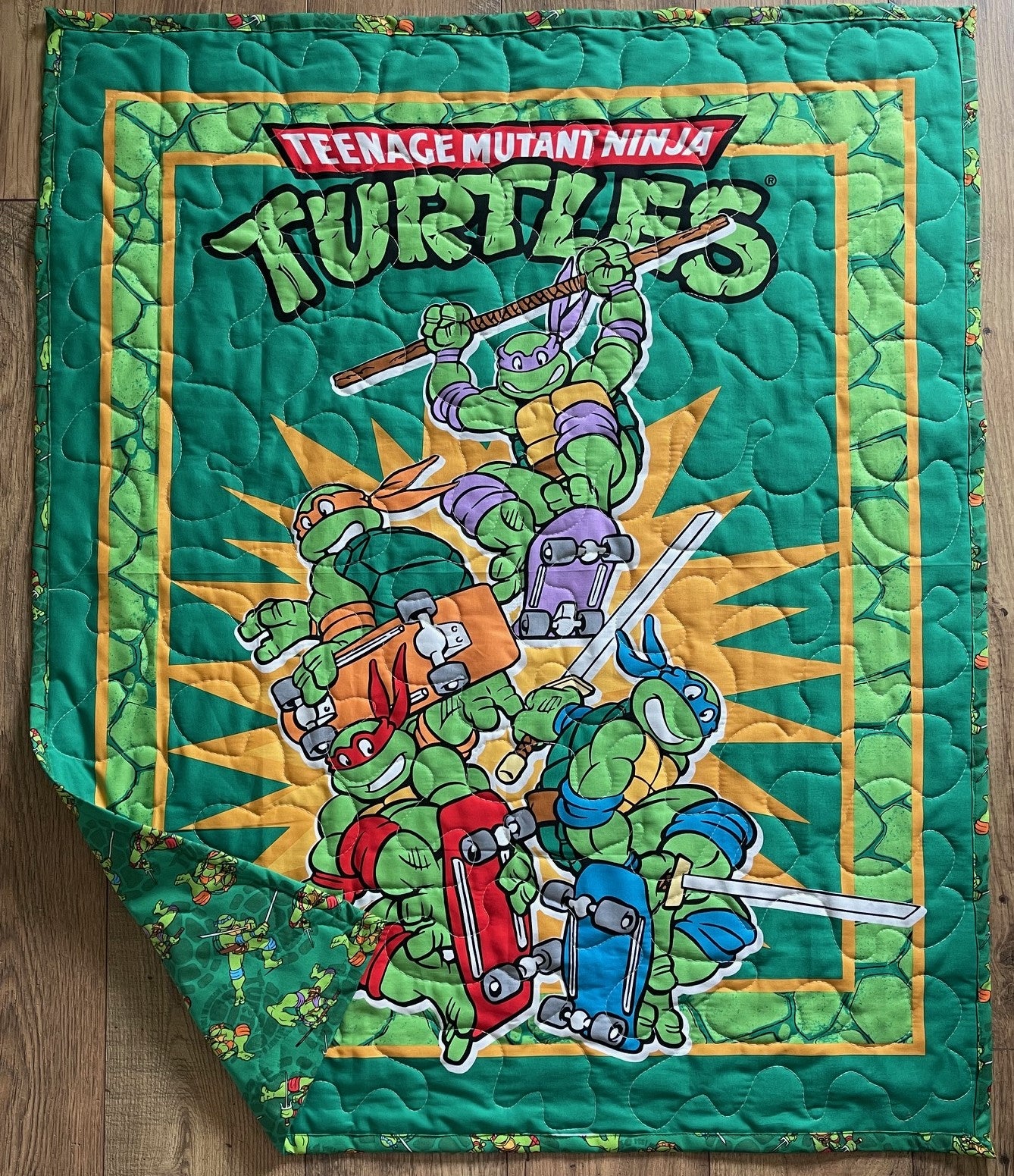TEENAGE MUTANT NINJA TURTLES COWABUNGA SKATERBOARDERS TMNT INSPIRED QUILTED BLANKET