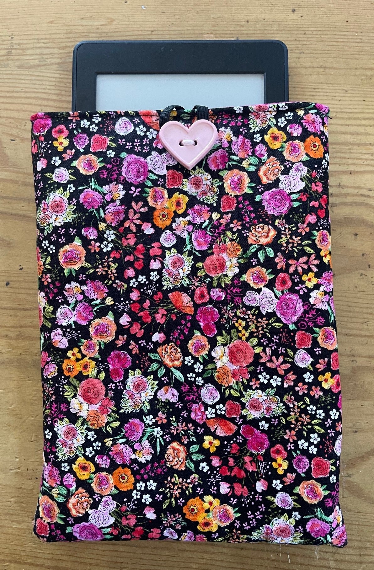 FLORAL BLACK PINK KINDLE SLEEVE Padded Pouch fits 6" 7" Models