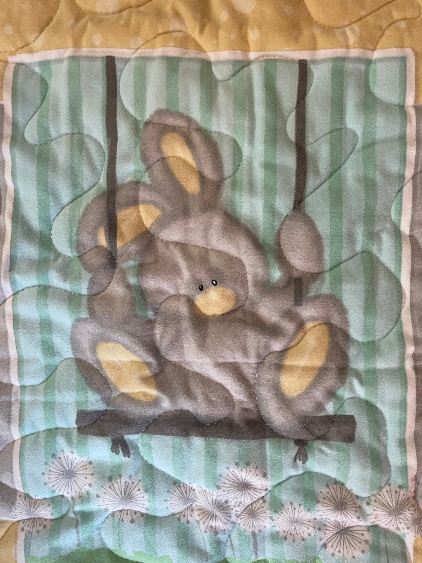 Bunny Rabbit Dandelions Bunny Swing Flannel Quilted Blanket