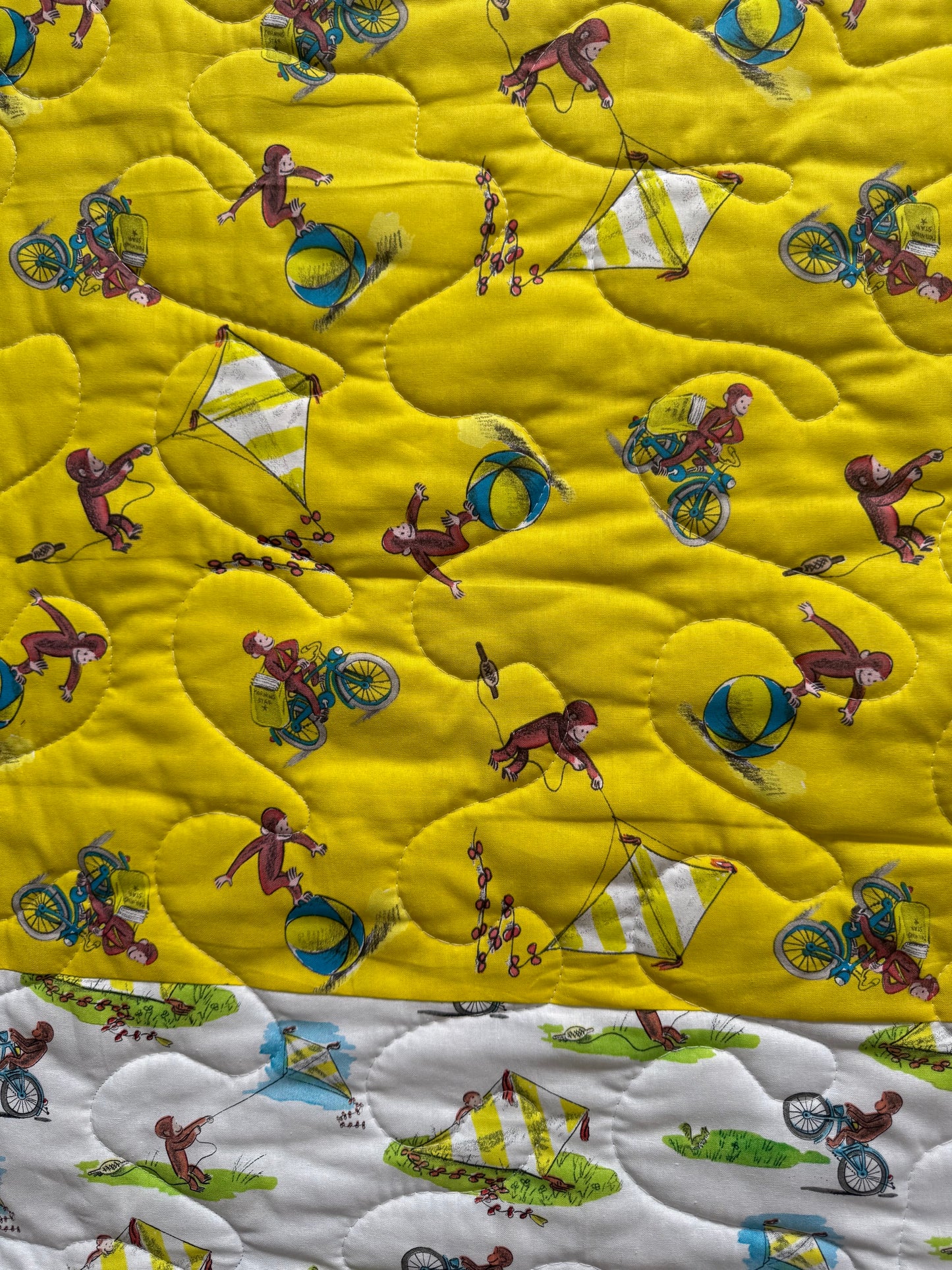 CURIOUS GEORGE MONKEY KITES RIDING BIKE INSPIRED Quilted Blanket