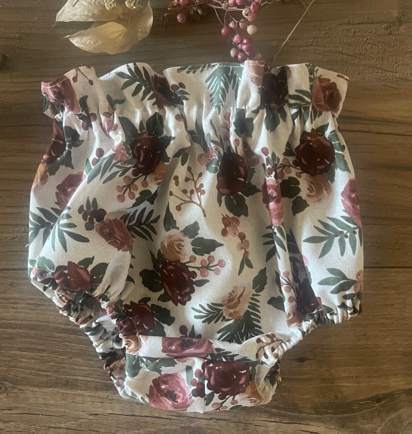 Baby Diaper Cover Tan Burgandy Country Floral Infant & Toddler Boho High Rise Bloomers