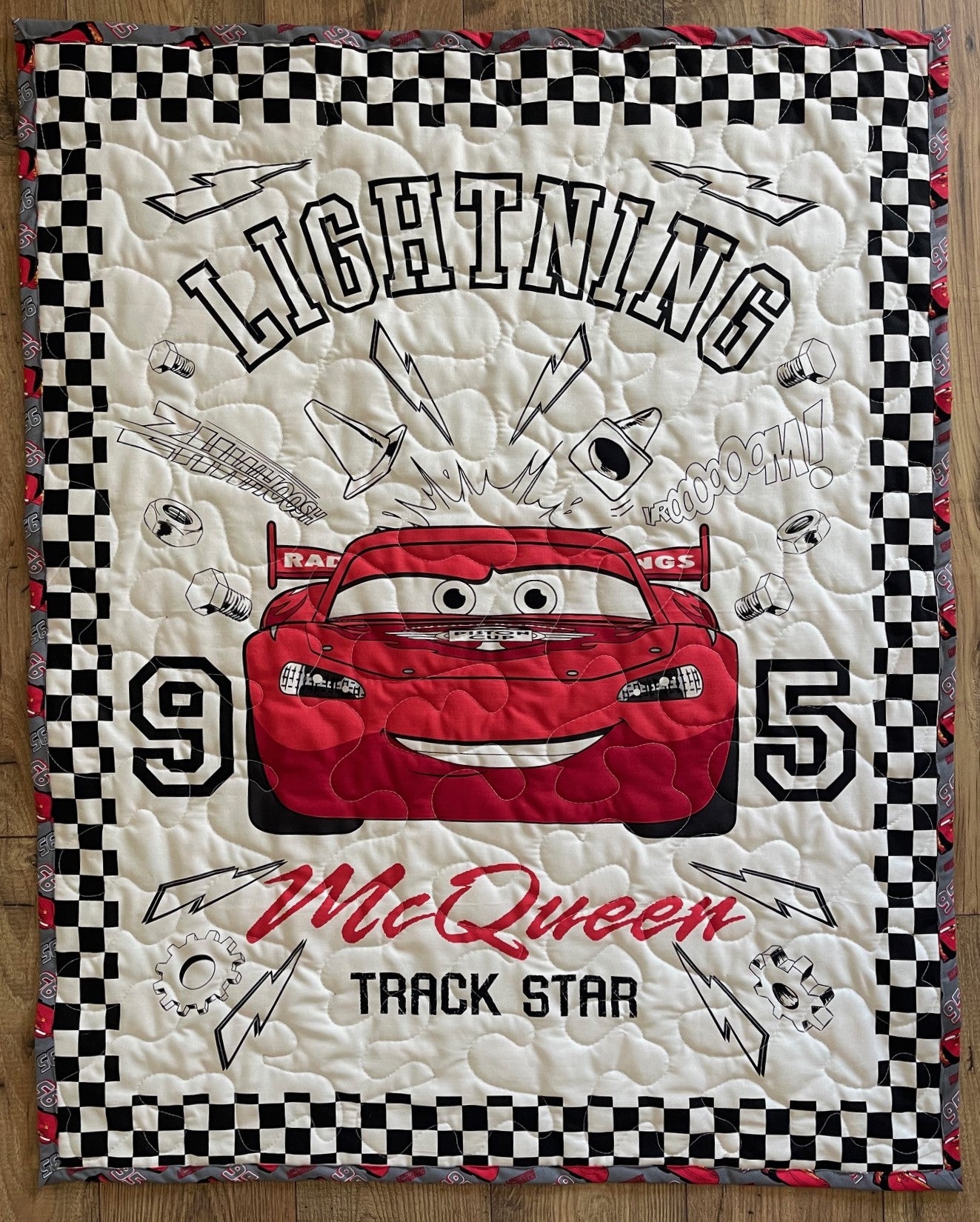 CARS LIGHTNING MC QUEEN 95 INSPIRED Quilted Blanket TRACK STAR Reversible Blanket