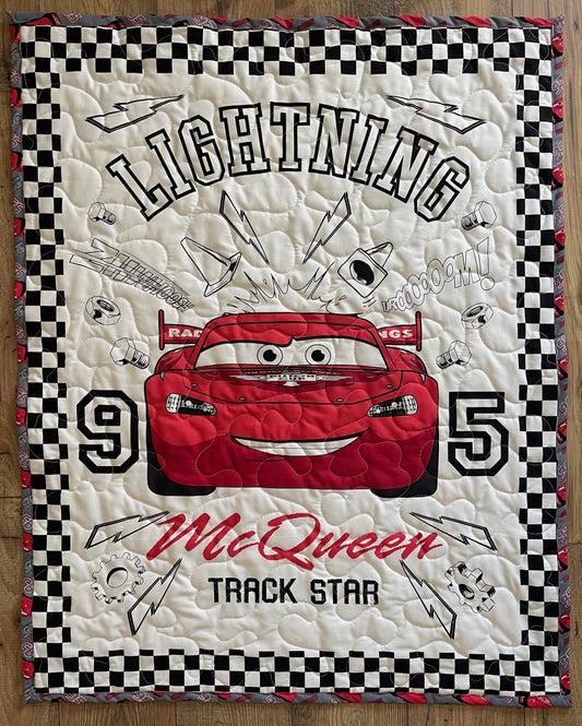 CARS LIGHTNING MC QUEEN 95 INSPIRED Quilted Blanket TRACK STAR Reversible Blanket