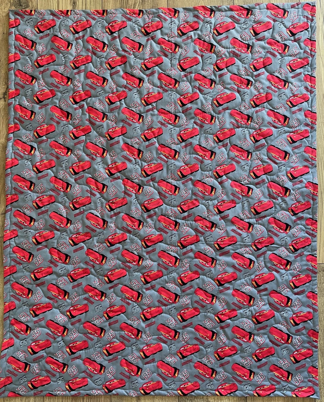 CARS LIGHTNING MC QUEEN 95 INSPIRED Quilted Blanket TRACK STAR Reversible Blanket