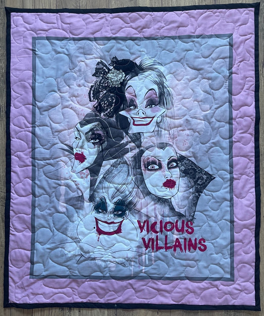 VICIOUS VILLAINS, URSULA, EVIL WITCH, CRUELLA DE VIL, MALEFICENT Inspired Quilted Blanket