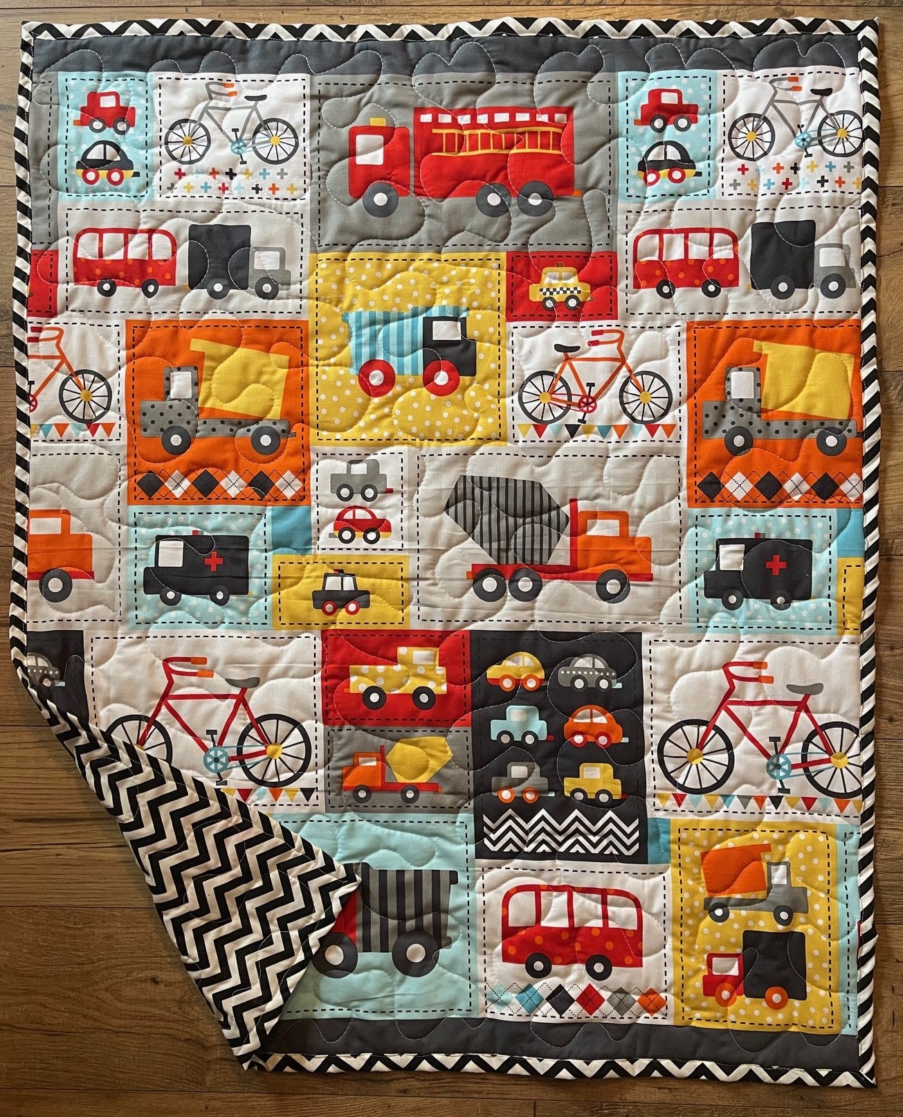 READY SET GO Boys Construction, First Responders & Transportation Vehicles Quilted Blanket