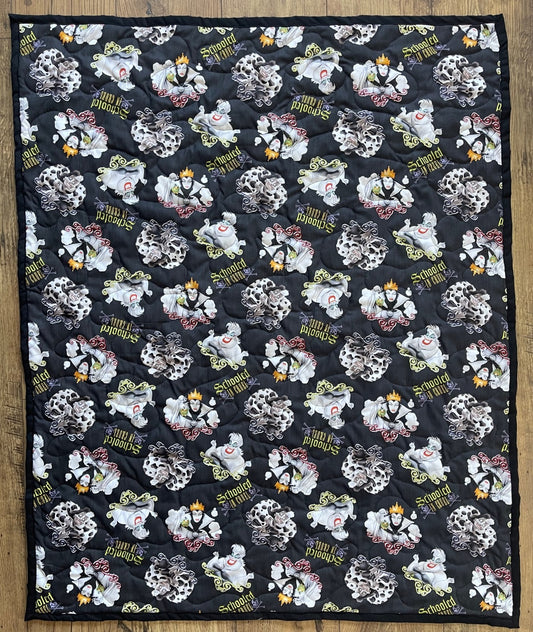 DISNEY VILLAINS, URSULA, EVIL WITCH, CRUELLA DE VIL INSPIRED SCHOOLED IN CRUEL QUILTED BLANKET