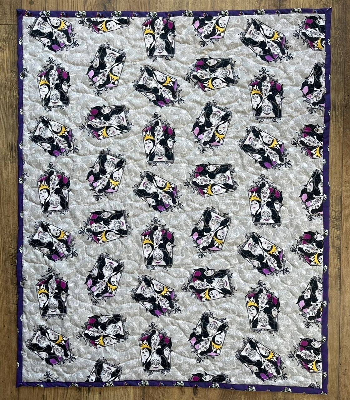 DISNEY VILLAINS, URSULA, EVIL WITCH, CRUELLA DE VIL, MALEFICENT INSPIRED QUILTED BLANKET