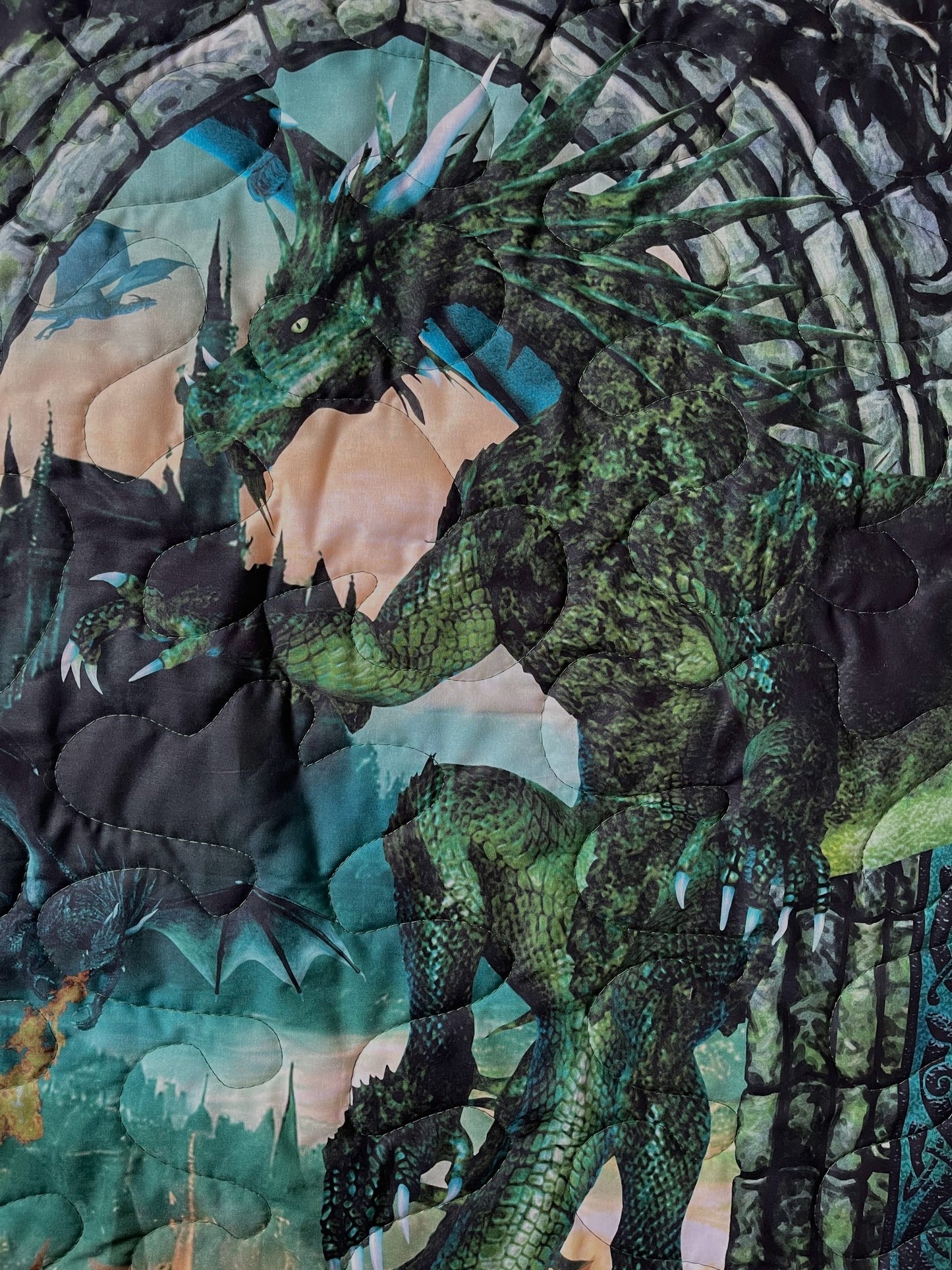 FANTASY DRAGON GREEN QUILTED BLANKET FOURTH WING INSPIRED