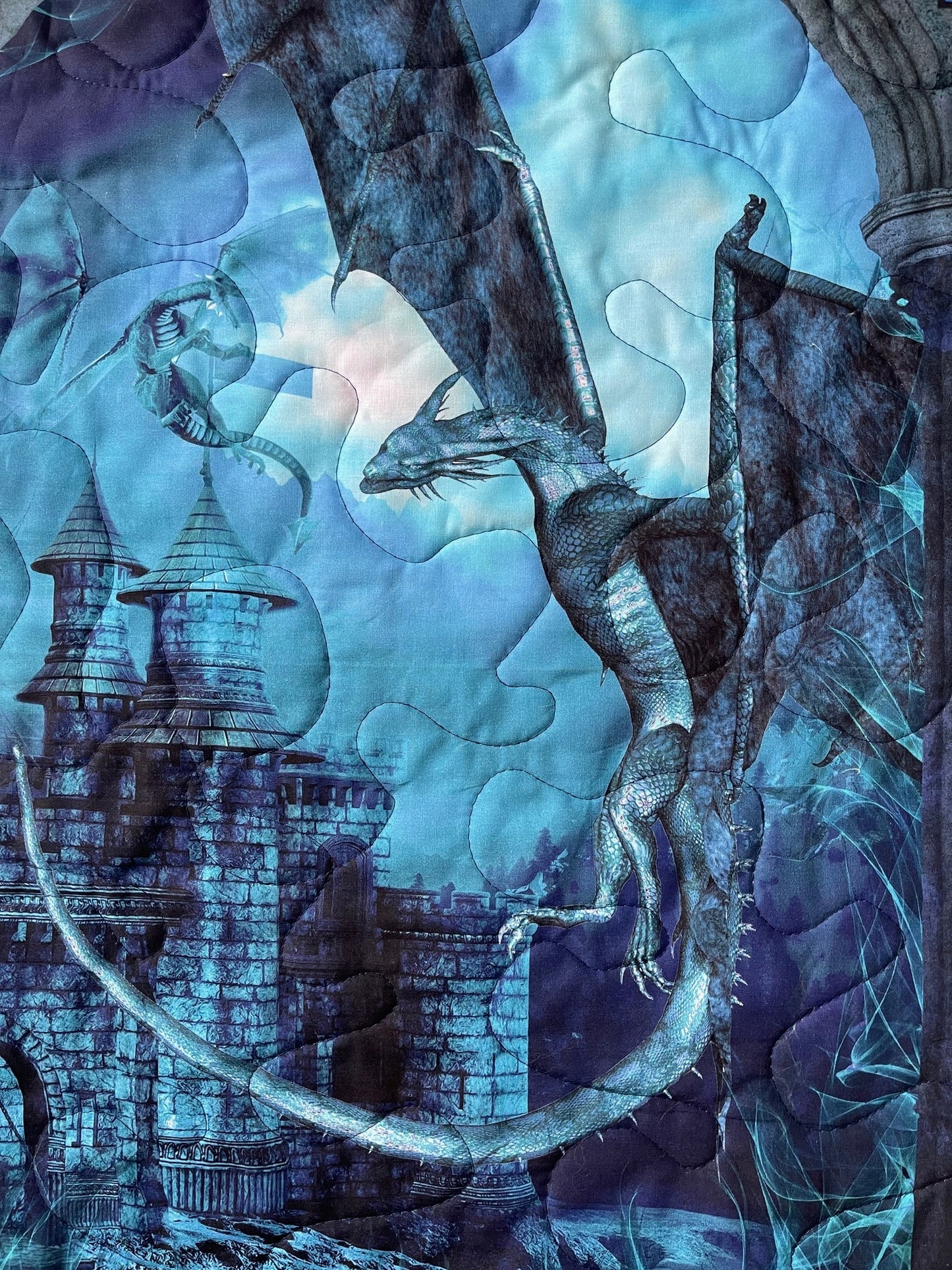 FANTASY DRAGON BLUE QUILTED BLANKET FOURTH WING INSPIRED