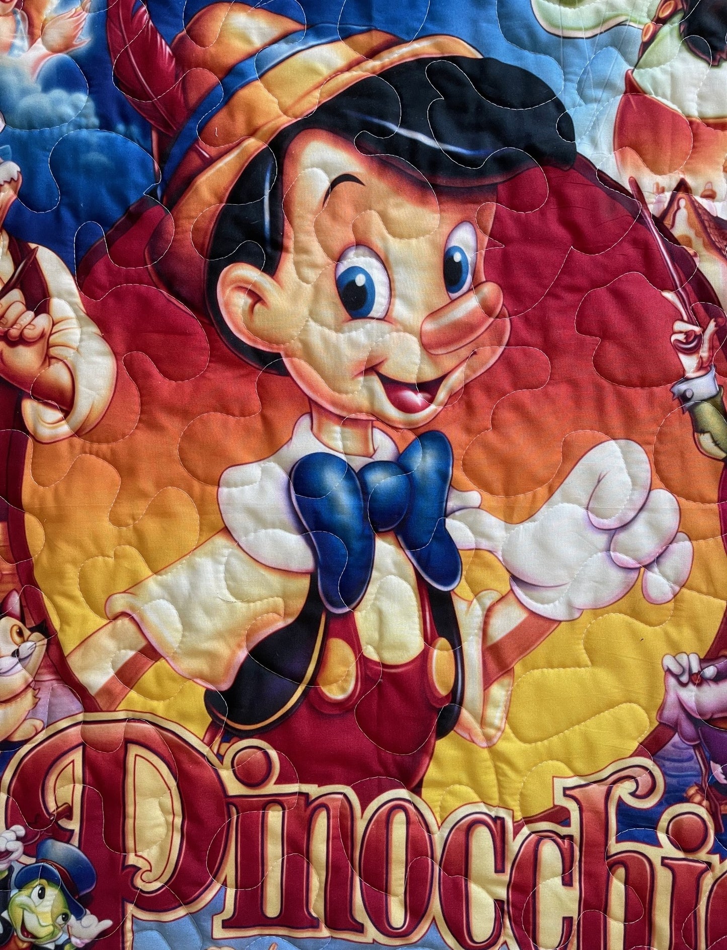 DISNEY CLASSIC PINOCCHIO Inspired Quilted Blanket Comic Book backing fabric