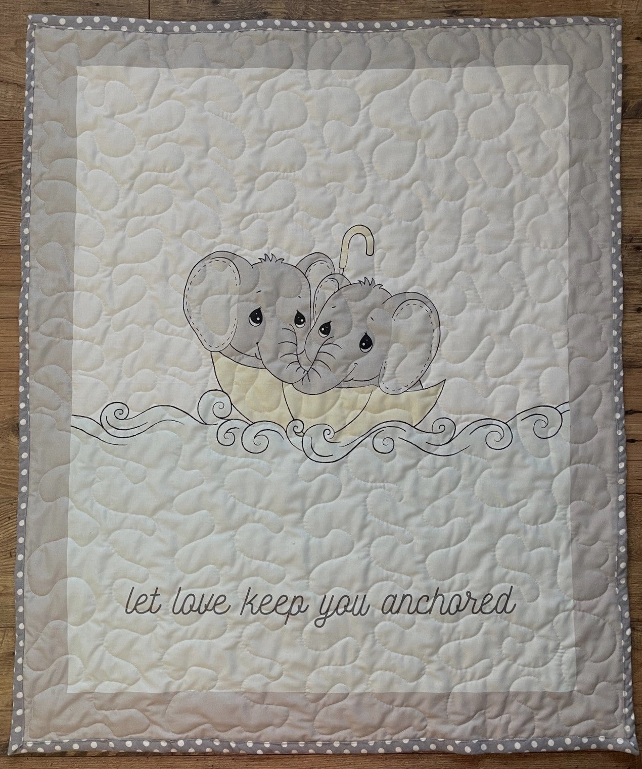 PRECIOUS MOMENTS ELEPHANTS Let Love Keep You Anchored Inspired QUILTED BLANKET