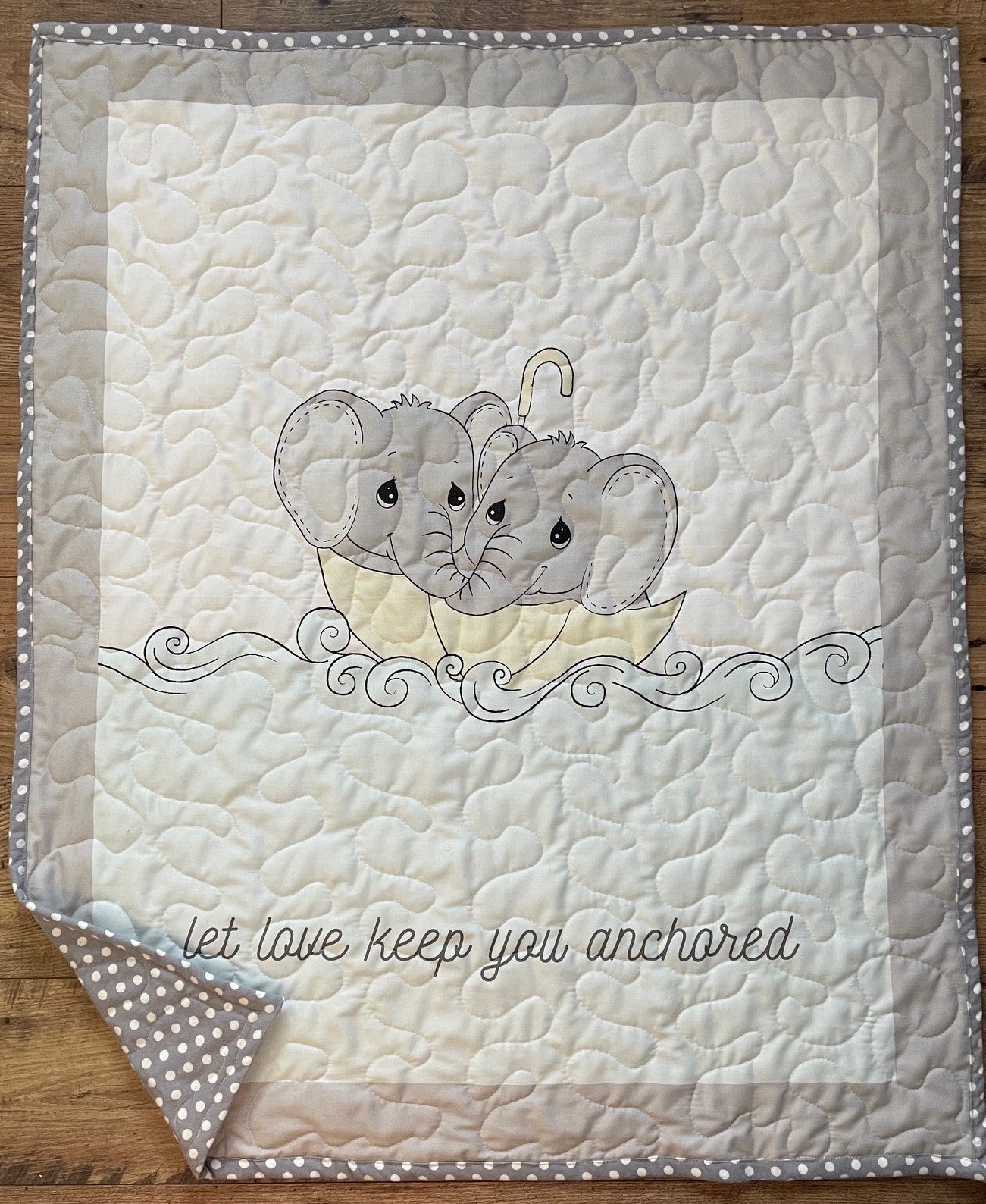 PRECIOUS MOMENTS ELEPHANTS Let Love Keep You Anchored Inspired QUILTED BLANKET