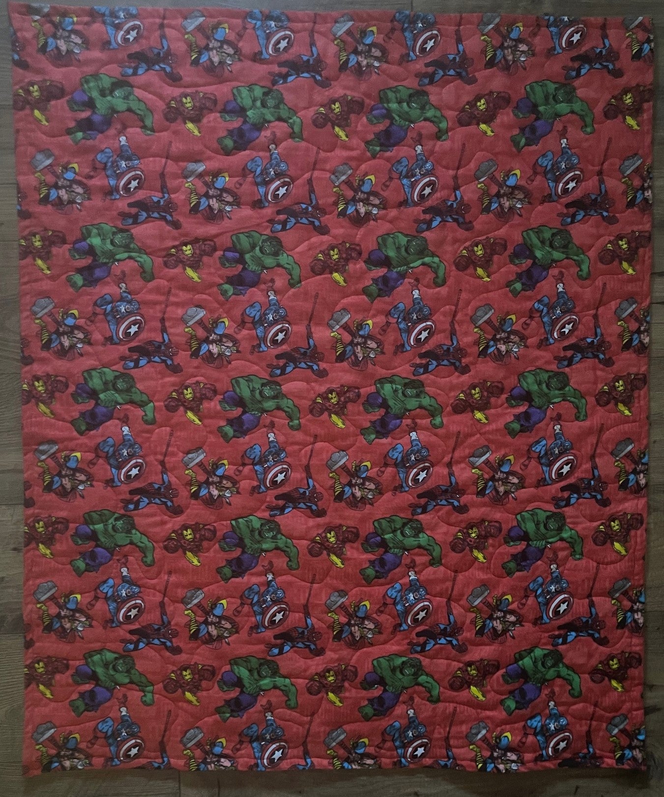 MARVEL SUPERHEROES AVENGERS BLACK WIDOW, SPIDER MAN, THOR, THE HULK, IRON MAN, CAPTAIN AMERICA Inspired Quilted Blanket Soft Flannel Backing