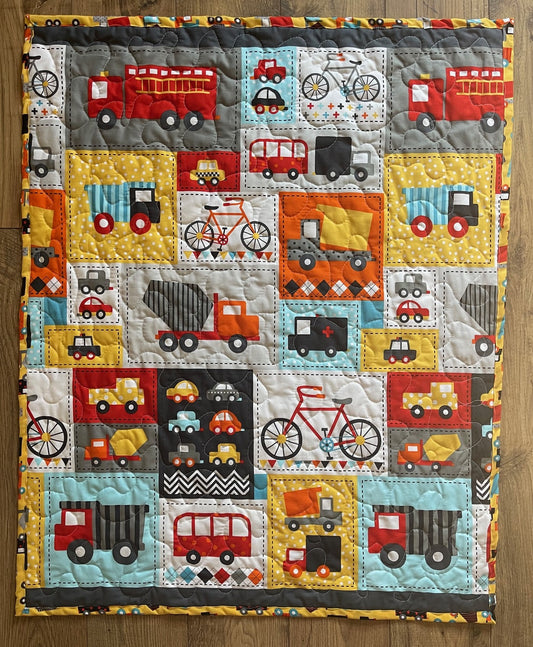 READY SET GO Boys Construction, First Responders & Transportation Vehicles Quilted Blanket