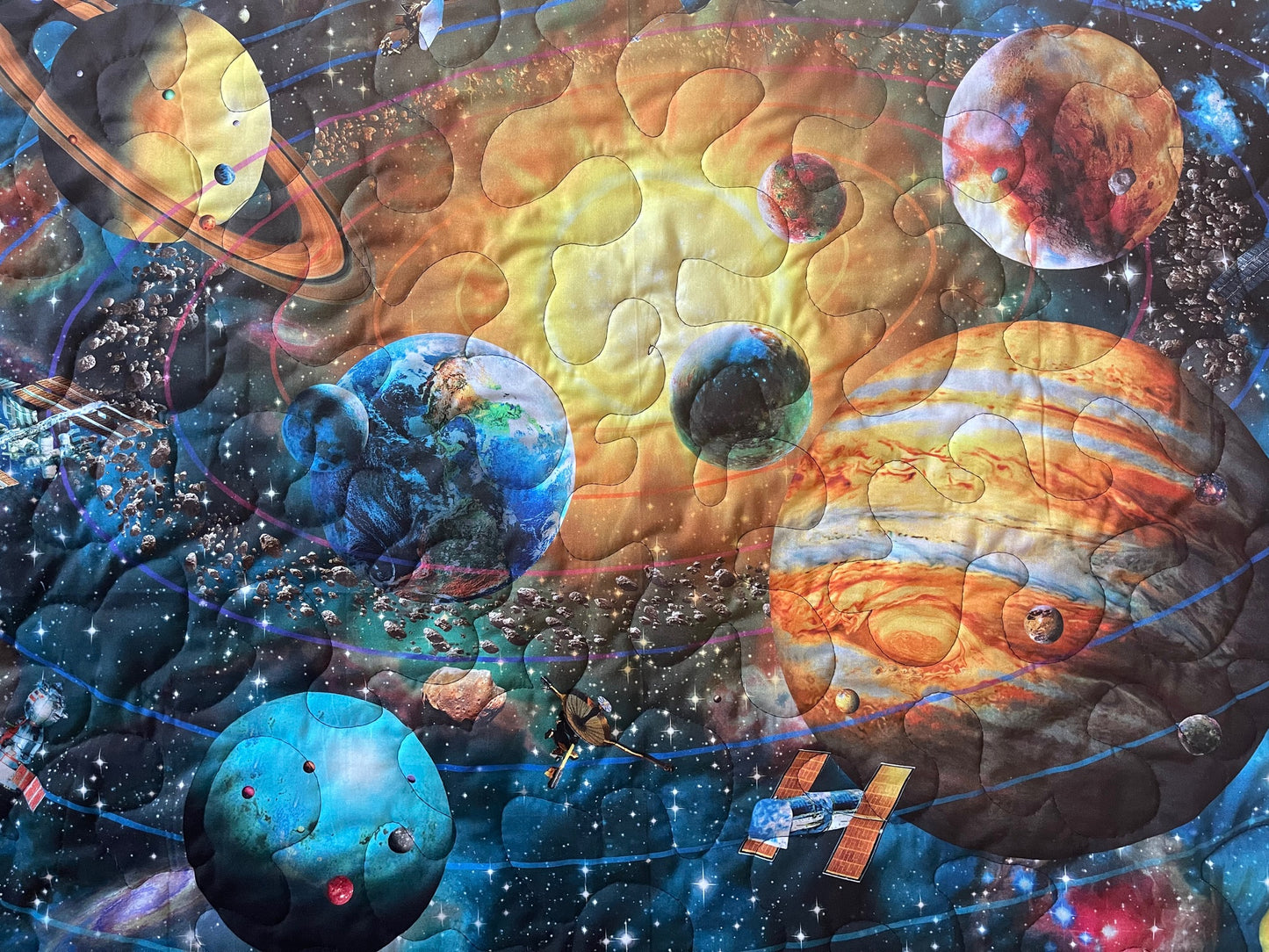 UNIVERSE GALAXY OF SPACE, PLANETS & MOONS Quilted Blanket