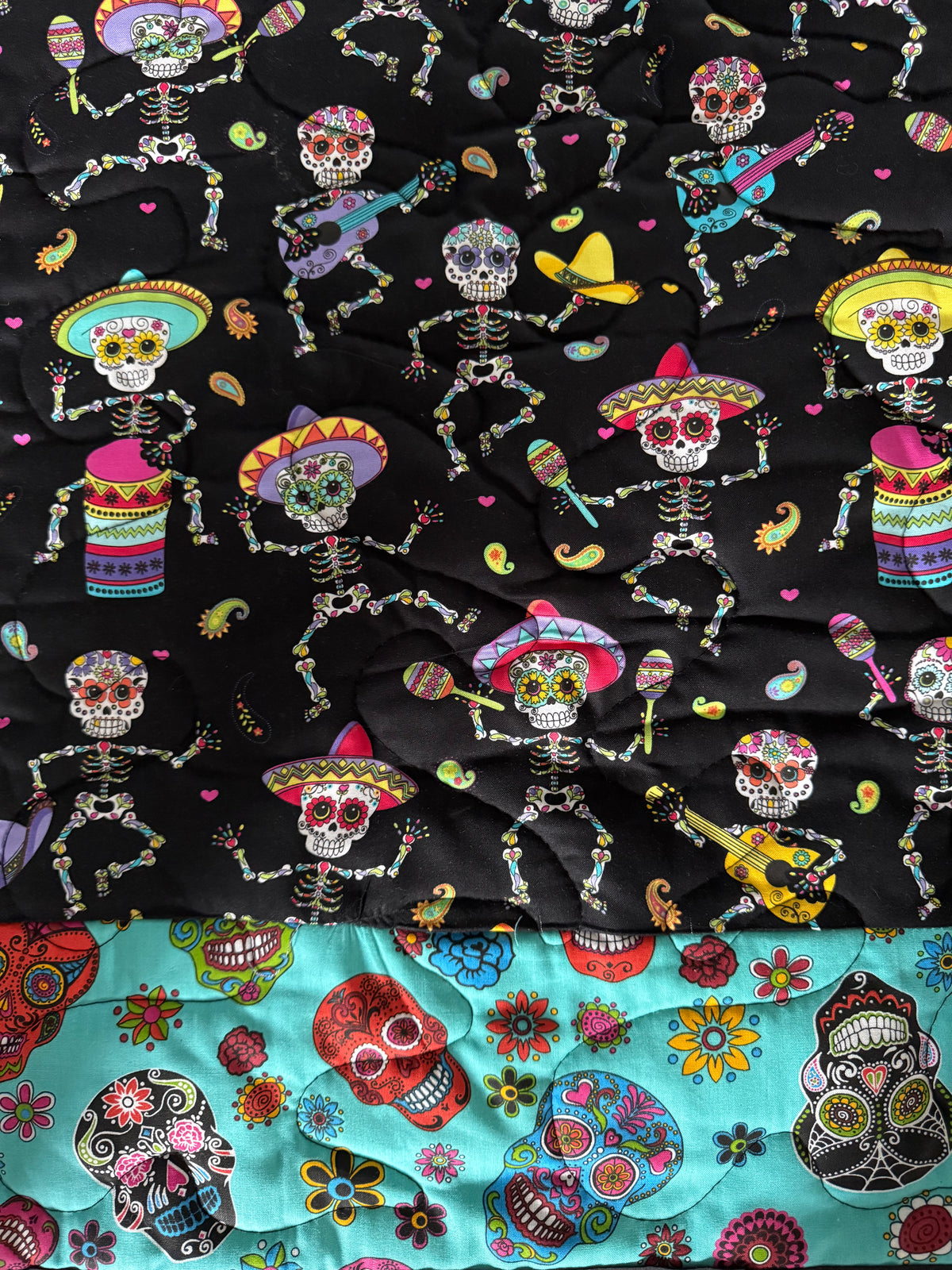 Día de los Muertos Sugar Skull Day of the Dead Celebration Inspired Quilted Blanket