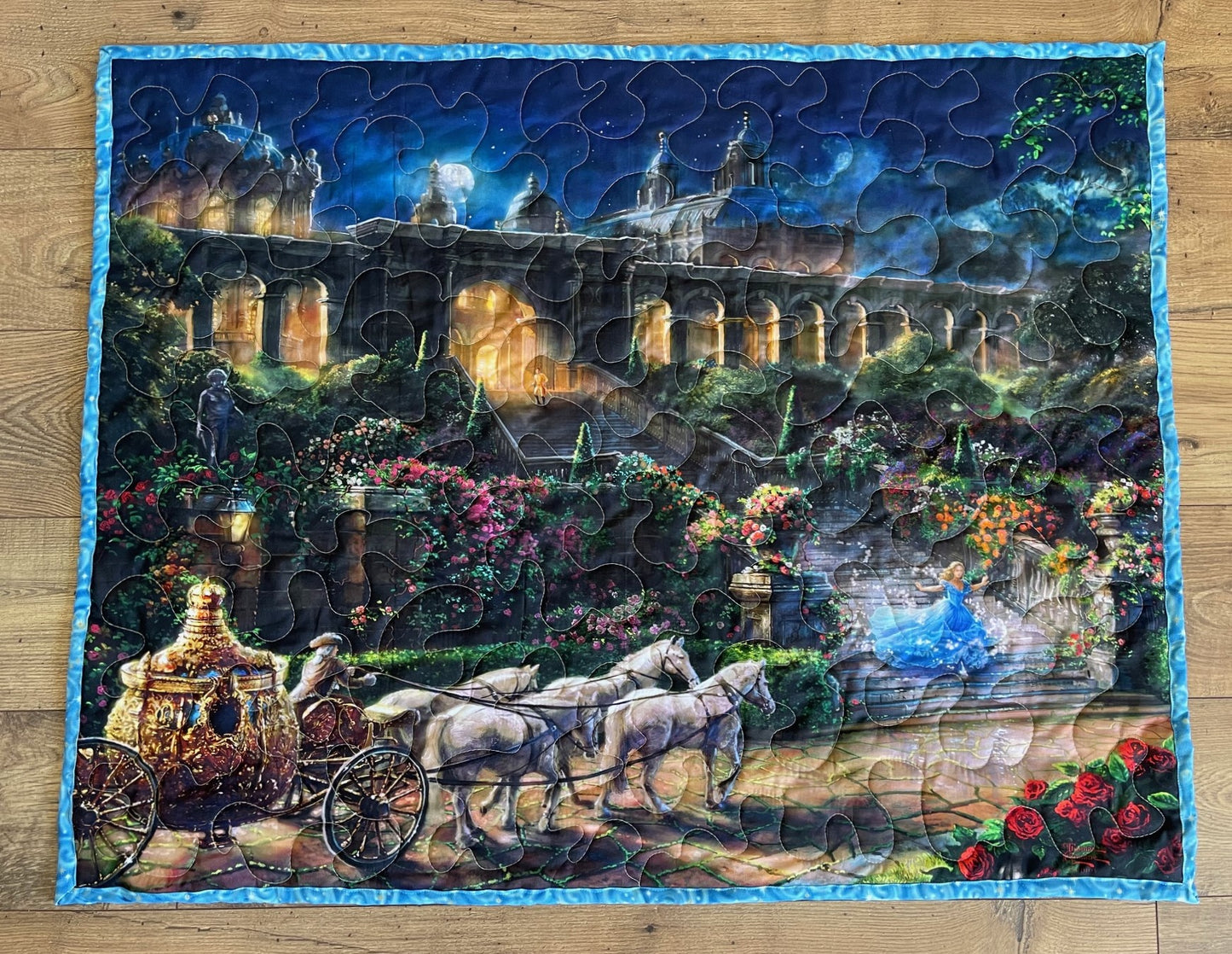 CINDERELLA Inspired Quilted Blanket 36"x44" CLOCK STRIKES MIDNIGHT Digital Printed Fabric