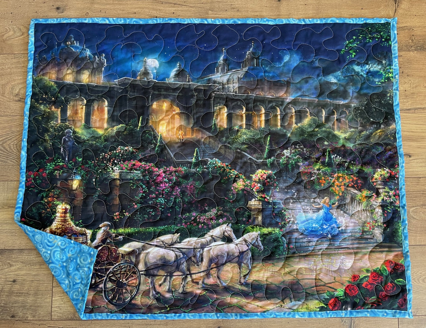 CINDERELLA Inspired Quilted Blanket 36"x44" CLOCK STRIKES MIDNIGHT Digital Printed Fabric