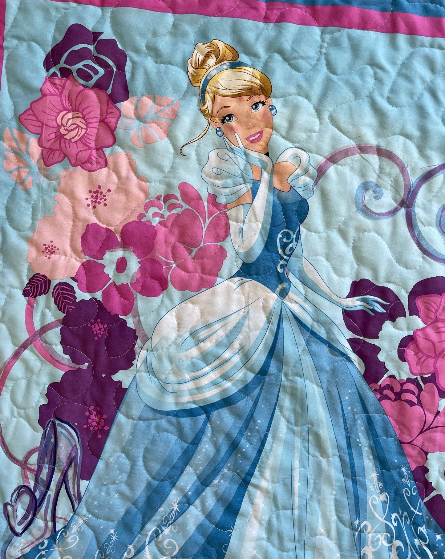 CINDERELLA Inspired Quilted Blanket 36"x44" GLASS SLIPPER FLORAL