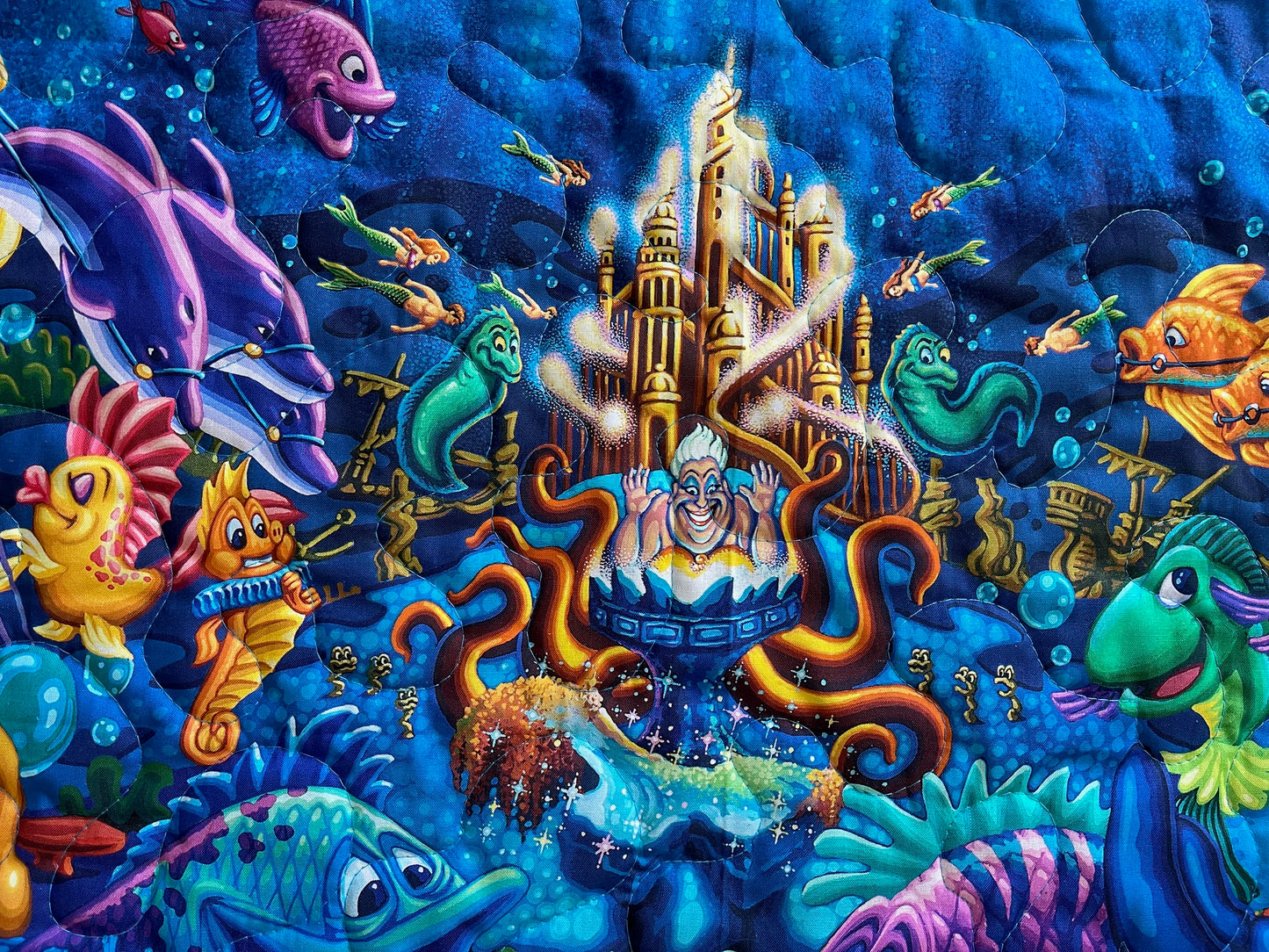 MERMAID CHARACTERS Quilted Blanket Bright Digital Print fabric