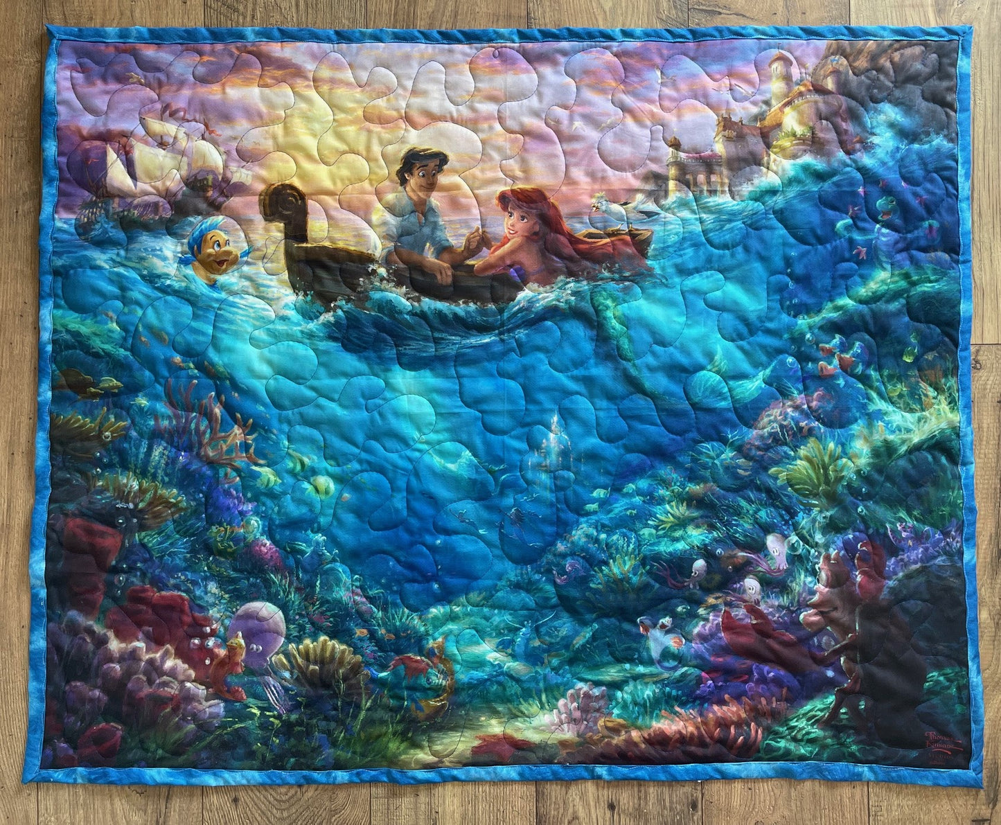 LITTLE MERMAID Inspired ARIEL AND ERIC FALLING IN LOVE QUILTED Blanket Digital Fabric