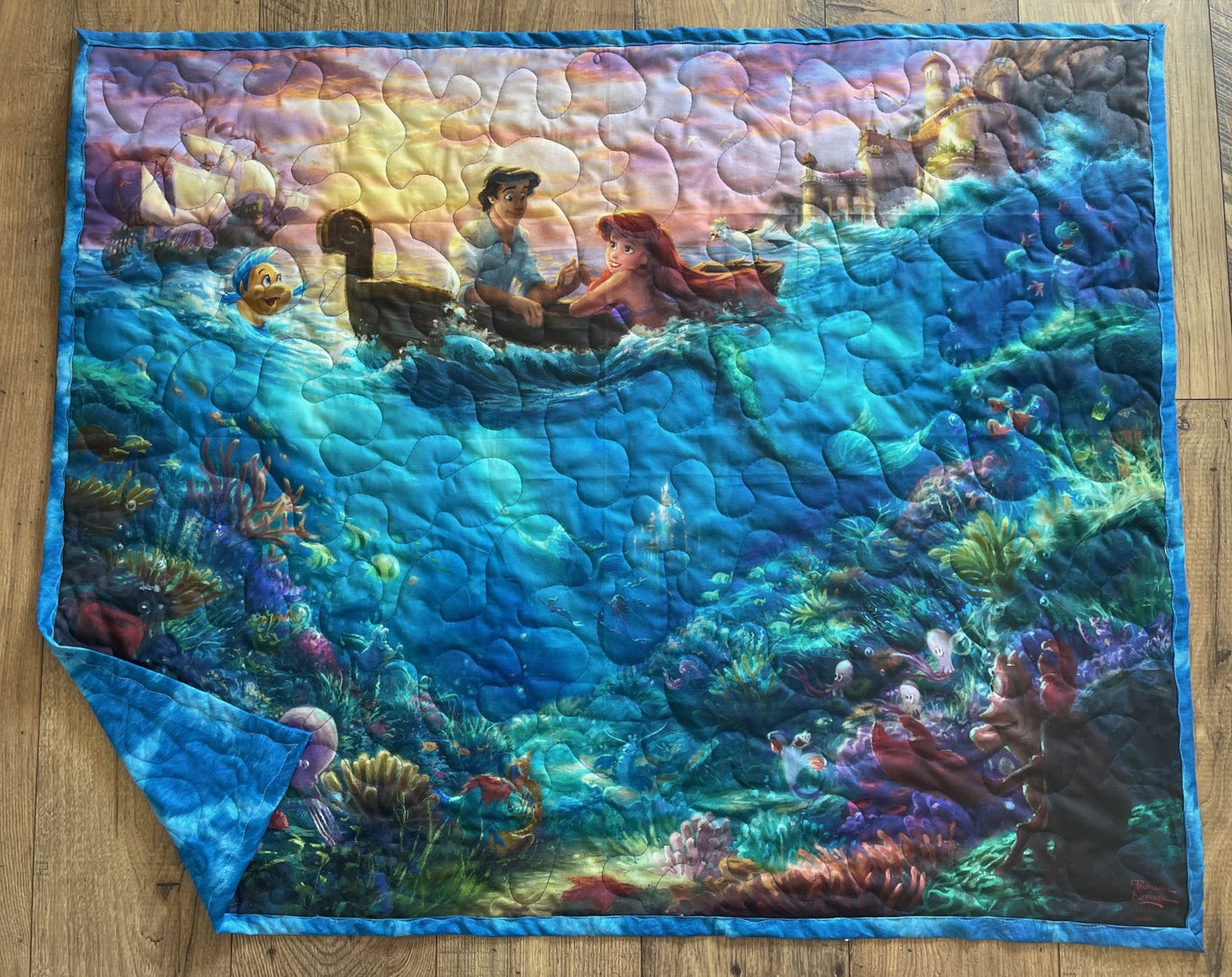 LITTLE MERMAID Inspired ARIEL AND ERIC FALLING IN LOVE QUILTED Blanket Digital Fabric
