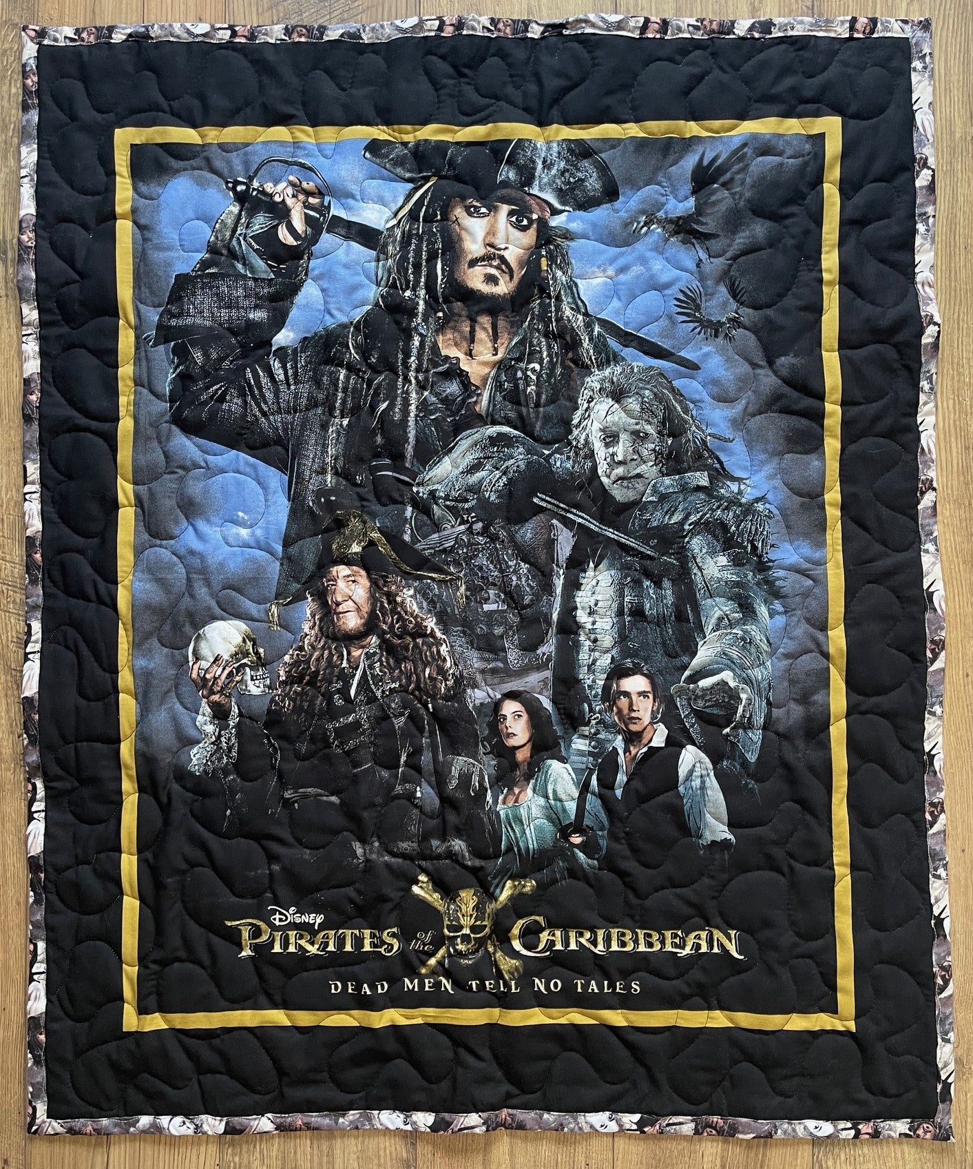 PIRATES OF THE CARIBBEAN "DEAD MEN TELL NO TALES" CHARACTERS BACKING QUILTED BLANKET
